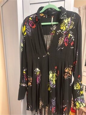 Free People Black Butterfly-Print Tunic Top